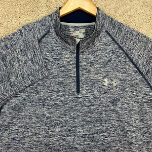 Under Armour Pullover Mens XL Navy Blue Heathered Long Sleeve 1/4 Zip HeatGear